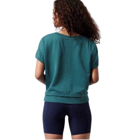 Athleta Plus Size Green Sundown Shirred Sweatshirt Tee Cotton Stripes Size 1X - Picture 4 of 9